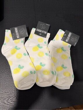 Hello Socks White Ankle Socks with Yellow Lemon Print - Pack of 3